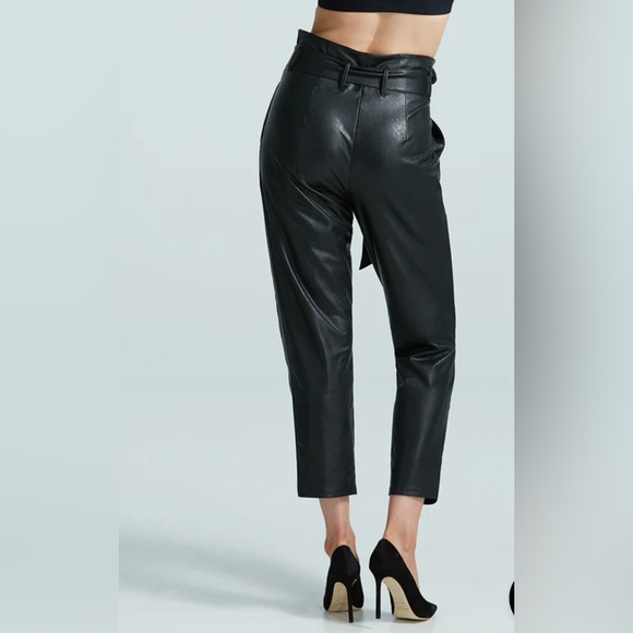 Black Commando Faux Leather Paper-bag Pants - Picture 2 of 7